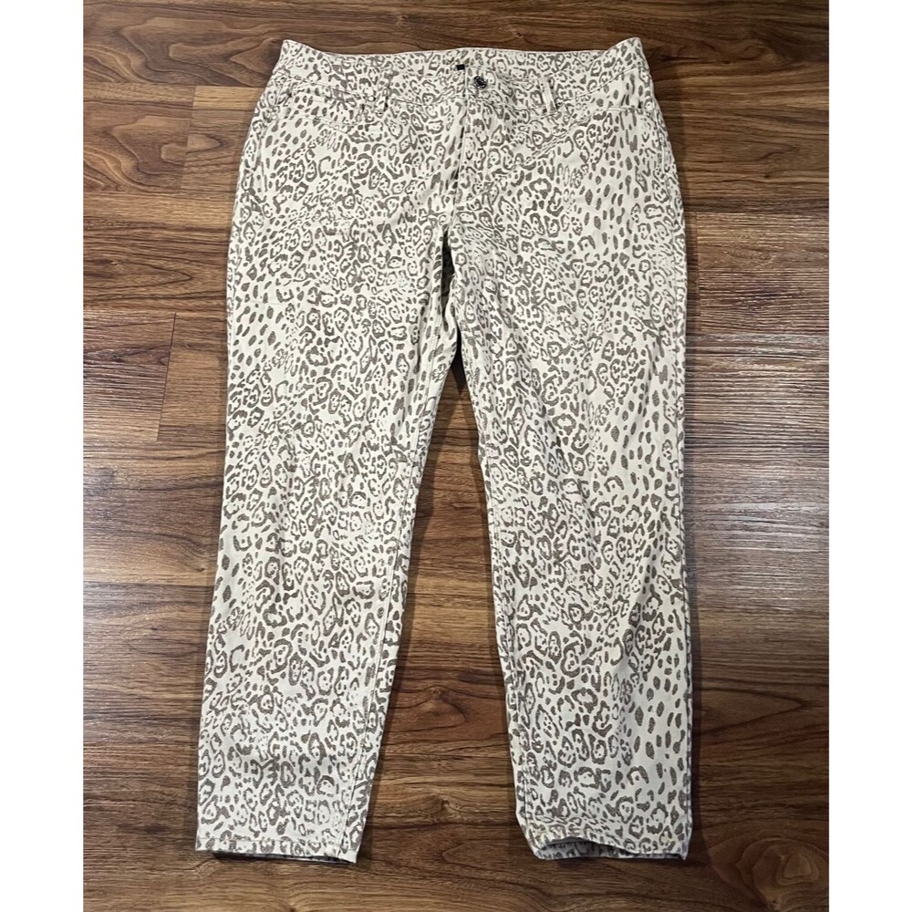 White House Black Market Mid Rise The Skinny Crop Cheetah Print Womens 14 Tan